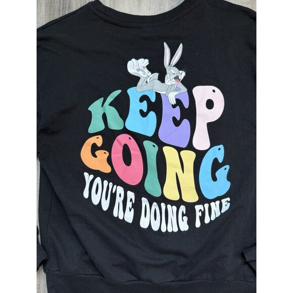 Women Looney Tunes Black Top Bugs Bunny Doing Fine Keep Going Positive Art L - Picture 6 of 9